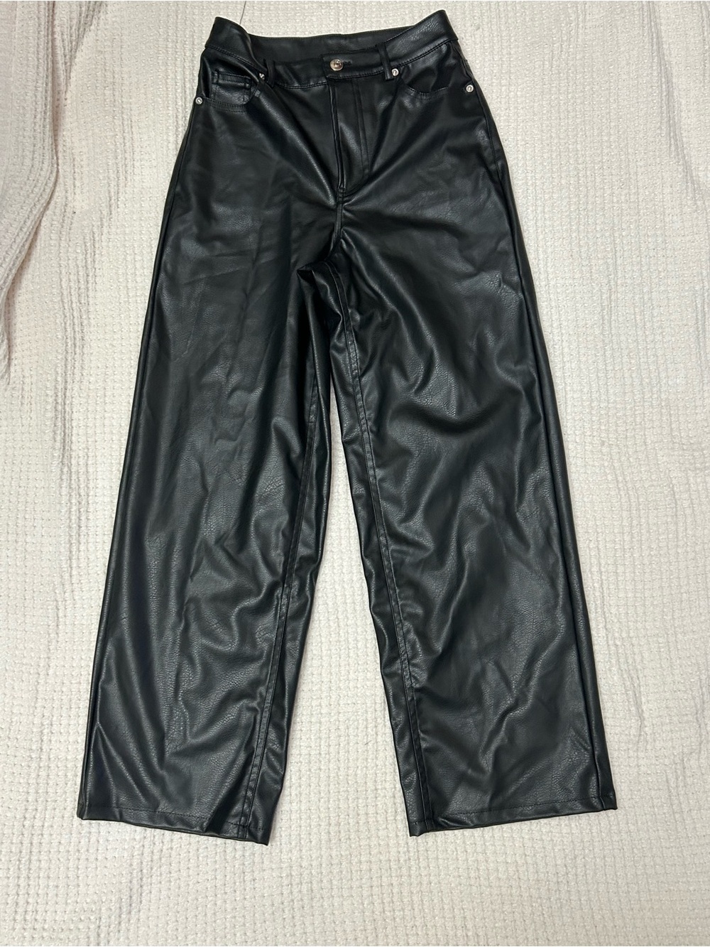 H&M Black Faux Leather Wide-Leg Trousers